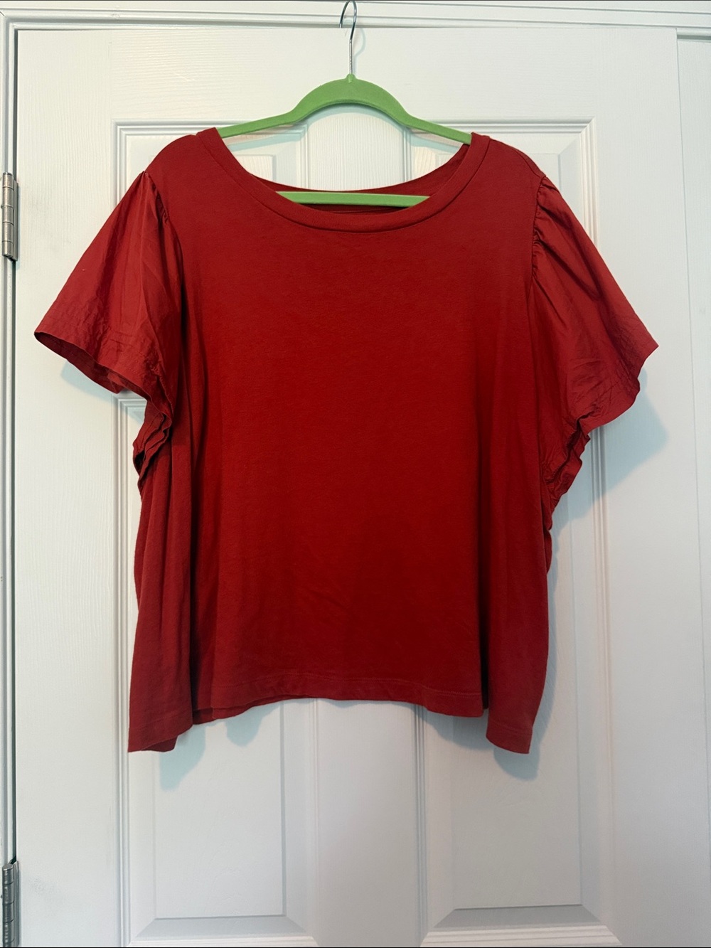 Women's Rust Ruffled Short Sleeve Scoop Neck Top
